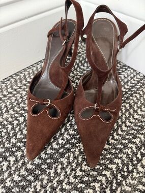 Bally Brown Suede Pointed Toe Slingback Heels